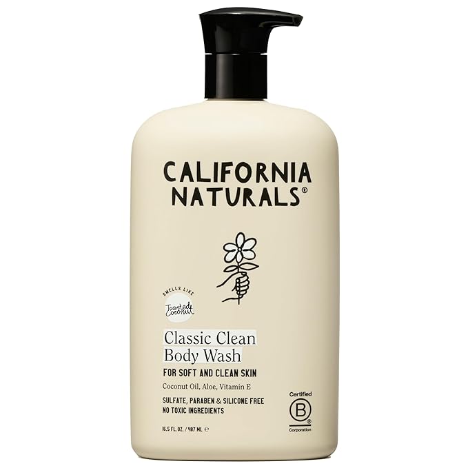 California Naturals Body Wash for Women and Men, Vitamin E Shower Gel Cleanser, Natural, Vegan & Cruelty Free, Paraben & Sulfate Free, Moisturizing Skin, Coconut, All Skin Types, 16.5 fl oz