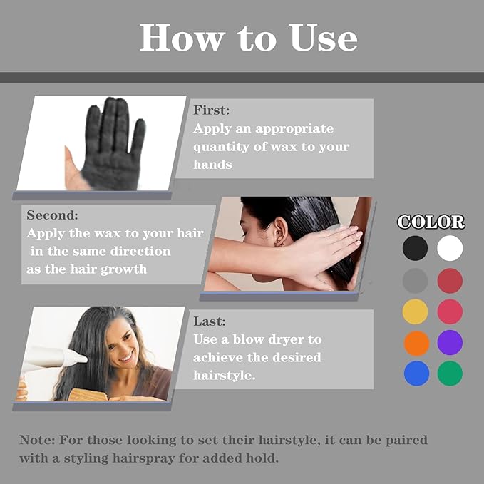 Black Hair Color Wax, Temporary Washable Hair Color Dye for Kids, Temporary Dye Wax Natural Hairstyle Cream Hair Pomades for Women & Men Party Cosplay Halloween