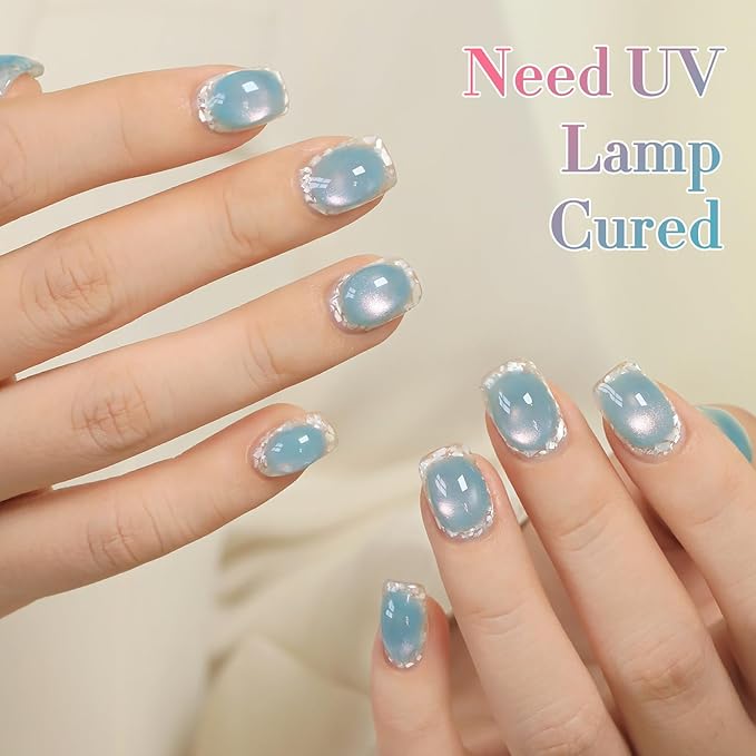 Double Rhythm 0.5 OZ Cat Eye Gel Polish with Magnet 15ML Holographic Glitter Shimmer Translucent Jelly Color Magnetic Nail Polish Salon DIY at Home (Fruit Teal Green-MC1211)