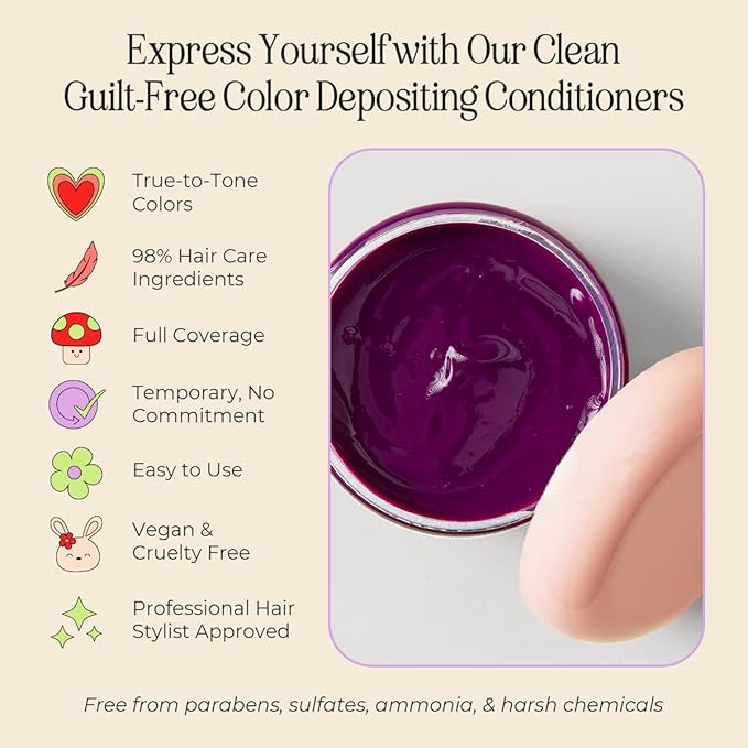 INH Semi Permanent Hair Color | Color Depositing Conditioner | Garnet Violet Hair Dye | No Bleach & No Peroxide Temporary Tint for Women & Men | Vegan, Ammonia Free, & Sulfate Free | Ready to Use, 6oz