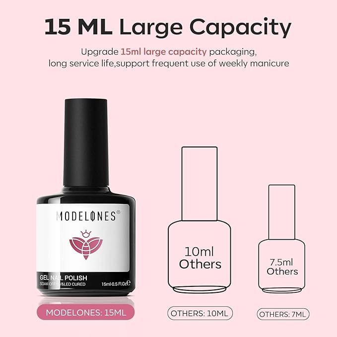 modelones Gel Nail Polish, 15 ML Pink Light Pink Gel Polish Nail Polish High Gloss Soak Off U V French Nail Manicure Salon DIY for Women Girls