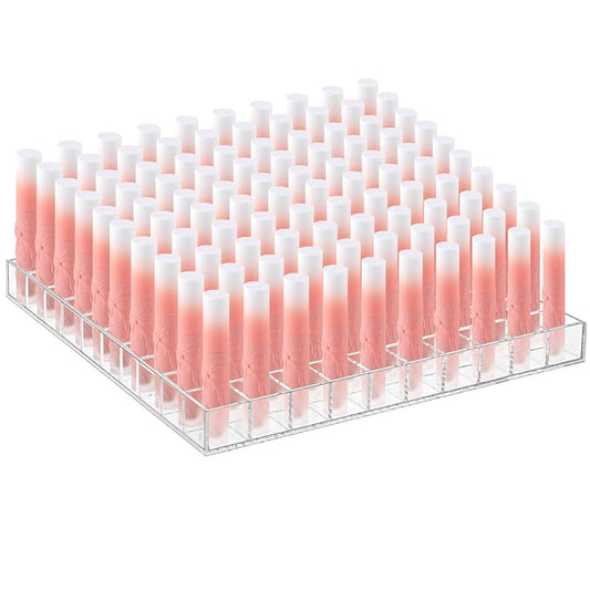 Mumufy Lipstick Holder Clear Acrylic Organizer Makeup Lip Gloss Organizer Plastic Cosmetic Display Case for Lipstick Brushes Bottles Perfume Essential Drawer Vanity Bathroom (100 Slot)
