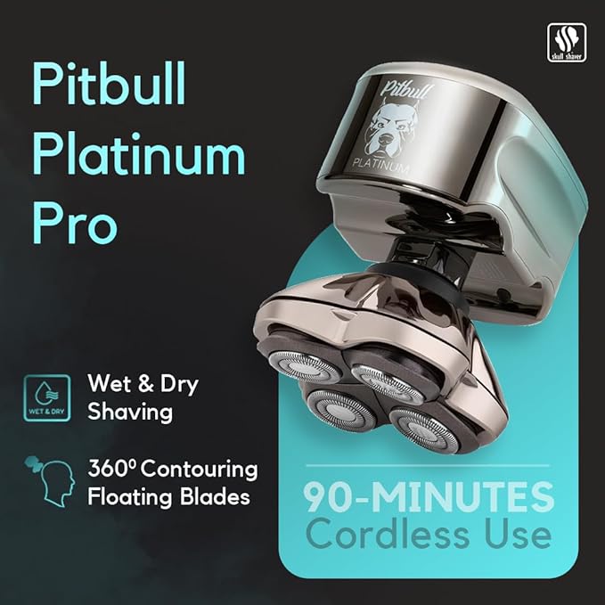 Skull Shaver - Pitbull Platinum PRO PX5 Head and Face Shaver - with Bonus Blade