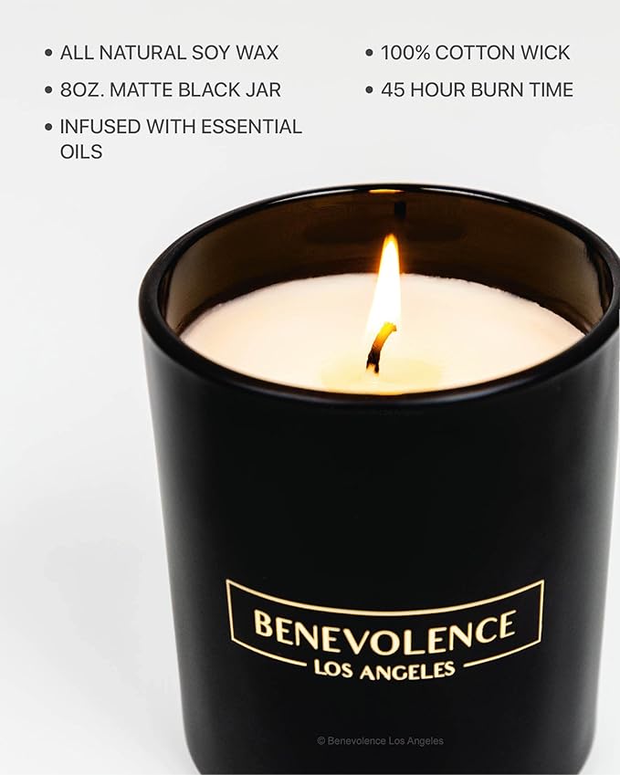 Benevolence LA Lavender & Lilac Scented Candle | Soy Christmas Candles, Black Holiday Candle for Home | Gifts for Women and Men | Home Fragrance | Aromatherapy | Bathroom Freshener | 8oz, 45 Hour Burn