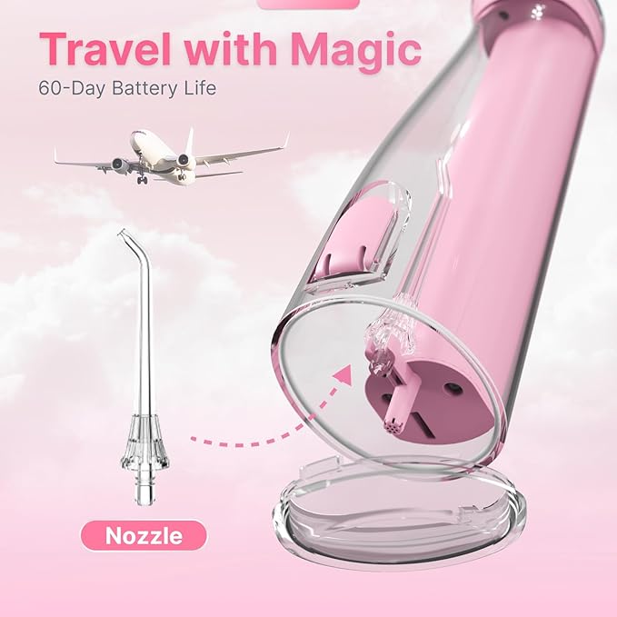 Water Flosser for Teeth, Cordless Oral Irrigator Portable Dental Cleaner Picks with 8 DIY Modes 7 Jets 300ml Tank Braces Flossers Rechargeable (Pink)