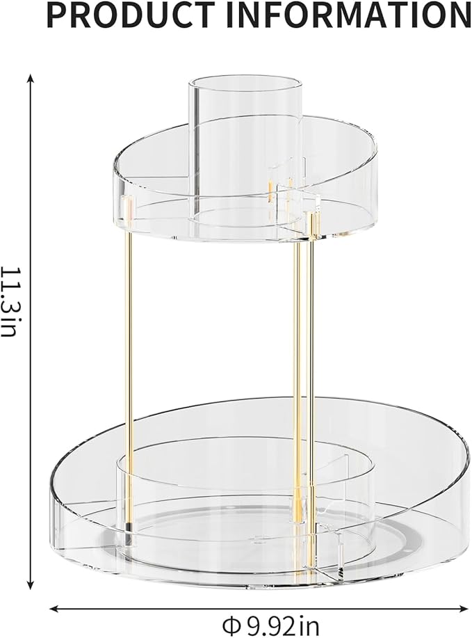 2 tier Makeup Organizer Countertop,360 Rotating Makeup Organizer for Skincare, Lipstick and Perfumes,Multi-function Cosmetic Display Cases for Vanity,Bathroom,Transparent