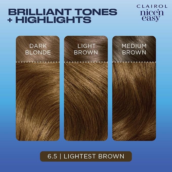 Clairol Nice'n Easy Permanent Hair Dye, 6.5 Lightest Brown Hair Color, Pack of 3