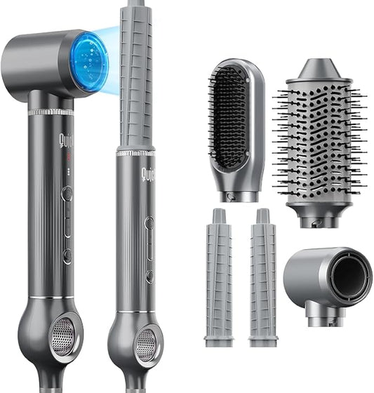 Quico 5 in 1 Blow Dryer Brush Set, Hot Hair Styler with Rotating Hair Dryer Brush, Auto Air Curler, Oval Brush, Curling Wand Set with Air Filter, Multi Styler Hair Tool, No Heat Damage
