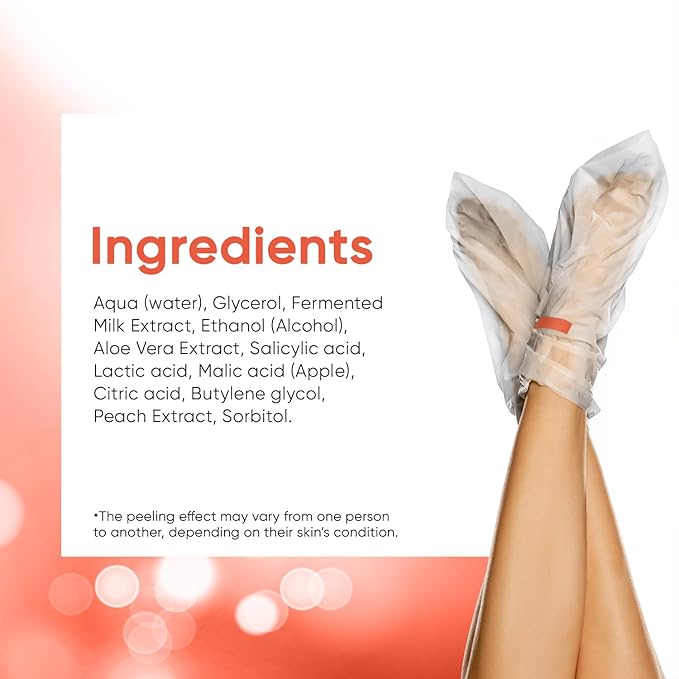 Foot Peel Mask - Foot Mask for Baby Soft Skin - Remove Dead Skin, Dry, Cracked Feet & Callus, Foot Spa, Made with Aloe Vera Extract for Women and Men (2 Pairs Peach)