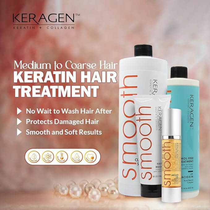Keragen Brazilian Keratin Smoothing Treatment | Formaldehyde-Free Blowout Kit for Frizzy, Dry, or Damaged Hair | Organic Keratin and Collagen | Salon-Quality Results at Home | 16 Oz