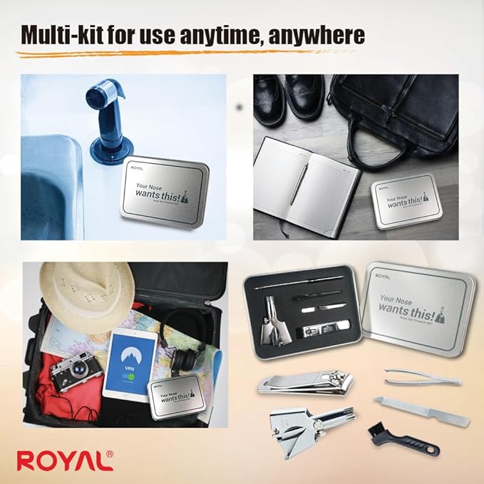 ROYAL [Made in Korea] Nose Hair Trimmer for Men Set, Birdie Set, with Nail Clippers and Tweezers, Manual, Battery-Free, Waterproof, Painless with Twelve Dual-Edged Blades, Patented Mechanism RET-4