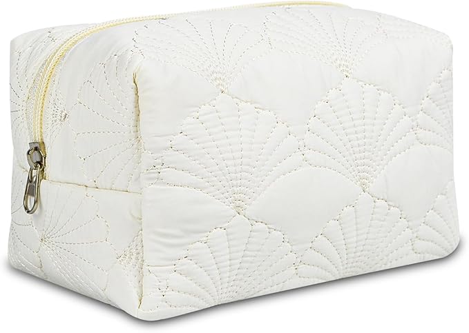 Quilted Makeup Pouch,Cotton Puffy Makeup Bag, Coquette Cosmetic Bag for Women and Girls, Aesthetic Organizer Bag, Cute Flower Travel Toiletry Bag