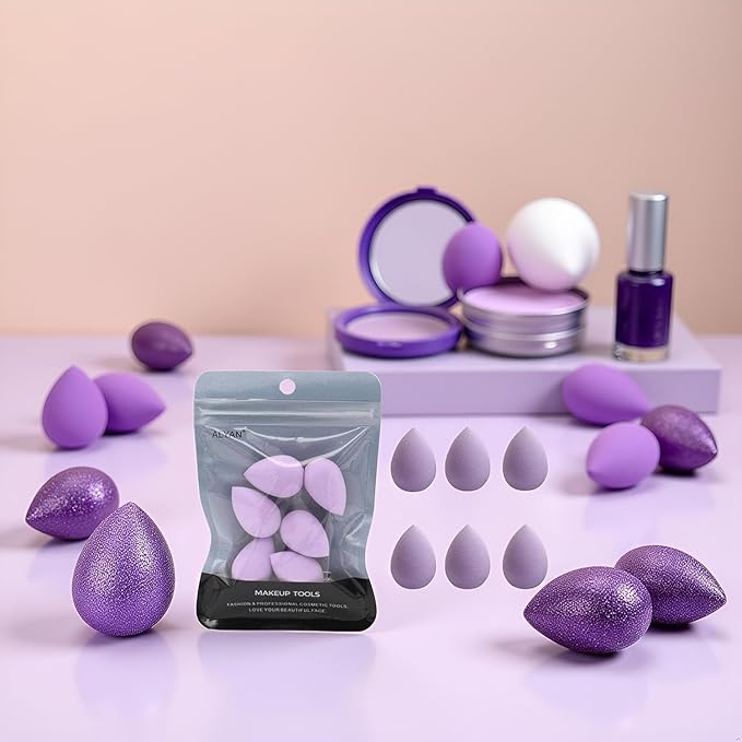 12 PCS Mini Makeup Sponge Small Beauty Sponge Blender Set for Foundation, Powder, Concealer Highlight,and Eye Shadow, Purple
