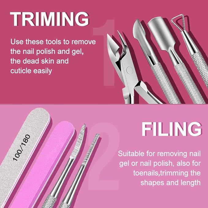 Cuticle Trimmer with Ingrown Toenail Removal Kit, Pusher and Files, Cuticle Remover Nail Cutter Clippers for Fingernails Toenails, Professional Manicure and Pedicure Tools Kit