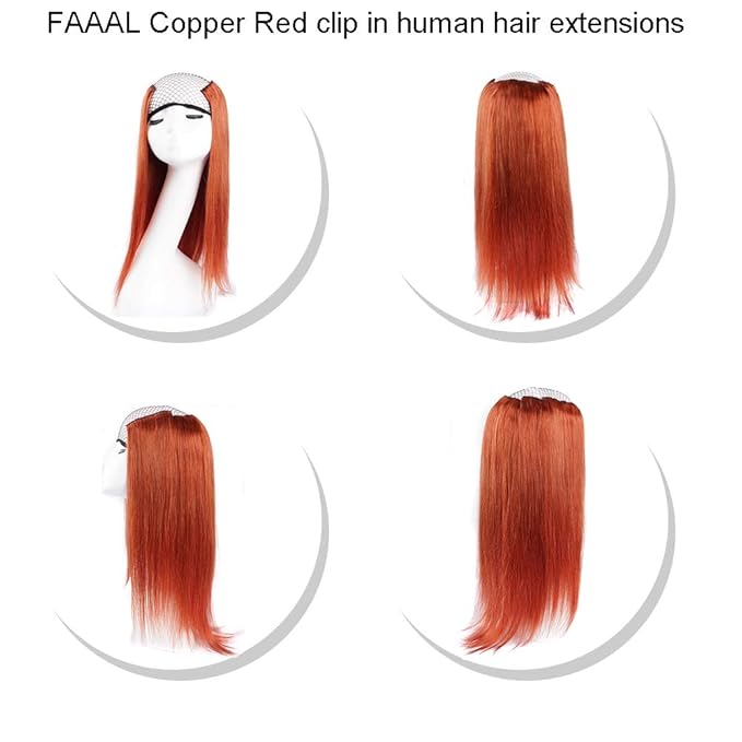 22" Clip in Human Hair Extensions Full Head 200g 10 Pieces 22 Clips Copper Red Double Weft Brazilian Real Remy Hair Extensions Thick Straight Silky (22" 200g, 350#)