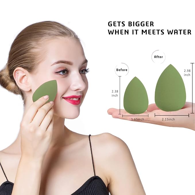 Makeup Sponges Set - Beauty sponges Blending Blenders with 1 Holder and Egg Case, Flawless for Cream, Powder and Liquid (Green, 4Pcs+1Holder+ case)