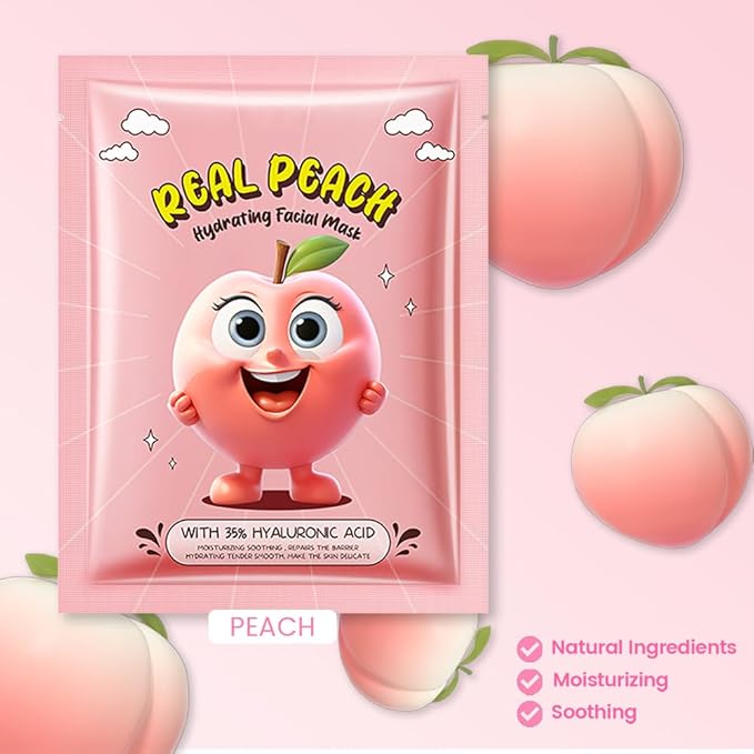 evpct 12 Pack Kids Face Masks for Kids Girls Spa, Girls Kids Facial Spa Day Slumber Sleepover Birthday Party Favors Supplies Kit for Girl, Kid Friendly Facial Face Masks Bulk Skincare for Kid, Peach