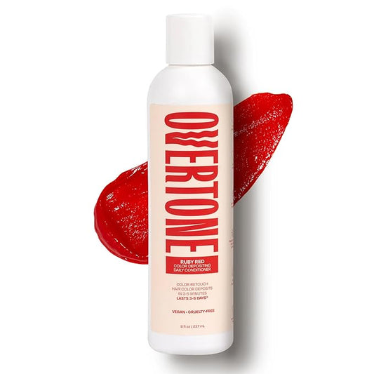 Overtone Daily Color Depositing Conditioner: 8oz Temporary Coloring Conditioner with Shea Butter & Coconut Oil, Refresh Color & Prevent Fading, Vegan & Cruelty-Free, Extreme Red is Ruby Red