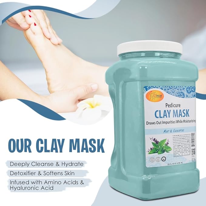 SPA REDI - Clay Mask, Mint and Eucalyptus,128 Oz - Pedicure and Body Deep Cleansing, Skin Pore Purifying, Detoxifying and Hydrating
