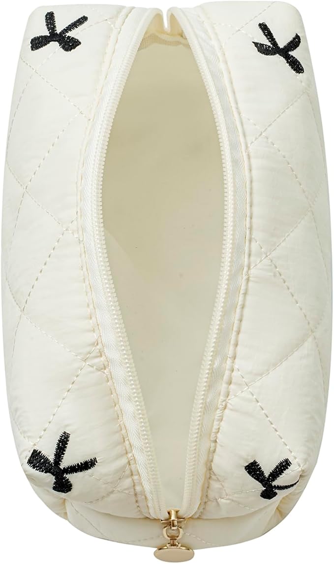 Makeup Bag Travel Cosmetic Bag for Women Girls, Zipper Make Up Pouch, Floral Flowers Toiletry Organizer Makeup, Portable Storage Cosmetic Travel Cloth Bag (Beige)