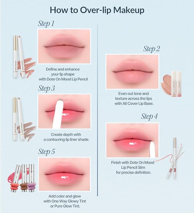 Heart Percent Dote On Mood Lip Pencil Slim, Defines and Fills Creamy Lip Liner Retractable Lipstick Pencil with Built-In Sharpener, B1. Rose Brown