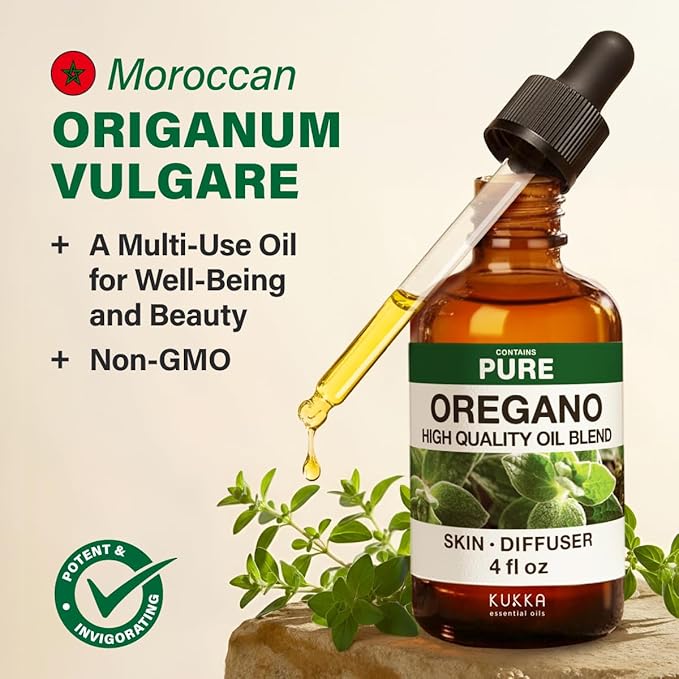 KUKKA Oregano Essential Oils - 4 Fl Oz - for Hair, Skin, Diffuser, Aromatherapy & DIY Soap Making Scent