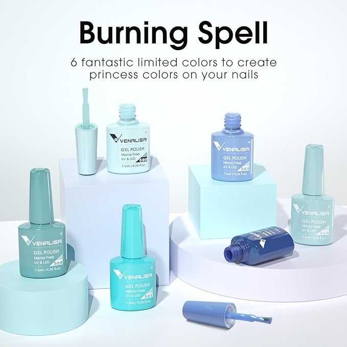 VENALISA Blue Gel Nail Polish Set, 6 Colors Light Blue Gel Polish UV Soak Off For Nail Salon DIY Home Manicure