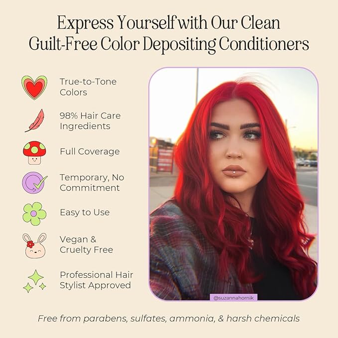 INH Semi Permanent Hair Color | Color Depositing Conditioner | Ruby Red Hair Dye | No Bleach & No Peroxide Temporary Tint for Women & Men | Vegan, Ammonia Free, & Sulfate Free | Ready to Use, 6oz