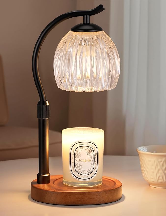 Candle Warmer Lamp with Timer - Dimmable & Adjustable Height, Modern New Home Decor Vintage House Warming Gifts Wax Melt Warmer for Jar Scented Candle, Cozy (Black)