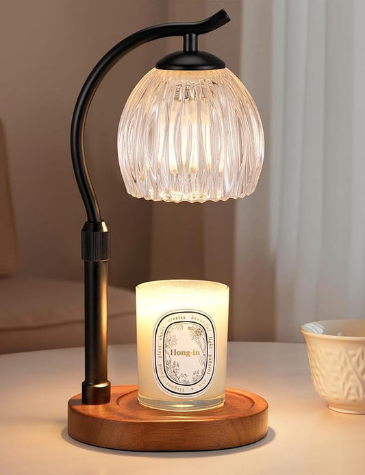 Candle Warmer Lamp with Timer - Dimmable & Adjustable Height, Modern New Home Decor Vintage House Warming Gifts Wax Melt Warmer for Jar Scented Candle, Cozy (Black)