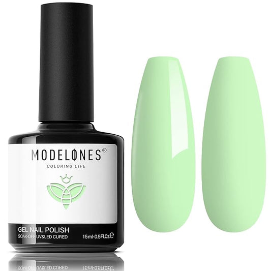 modelones Summer Gel Nail Polish, 15ML Milky Green Soak Off U V Light Cure Nail Polish Green Shades Pale Macaron Colors Nail Art Gel Design for Nail Lovers Gift Salon DIY