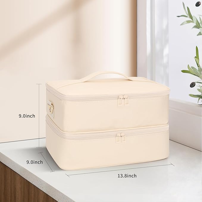 Ethereal Nail Polish Organizer Case, Leather Nail Polish Bag Holds 50+ Bottles (5ml/0.5fl.oz) and Nail Lamp, Nail Storage Organizer with Compartment, Leather White