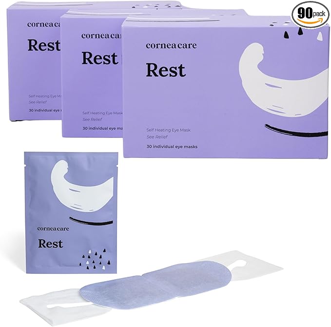 CorneaCare Rest: Self heating warm compress for dry eye | Heated eye Mask for fast relief | No microwave or washcloths needed | Travel ready | 90 counts