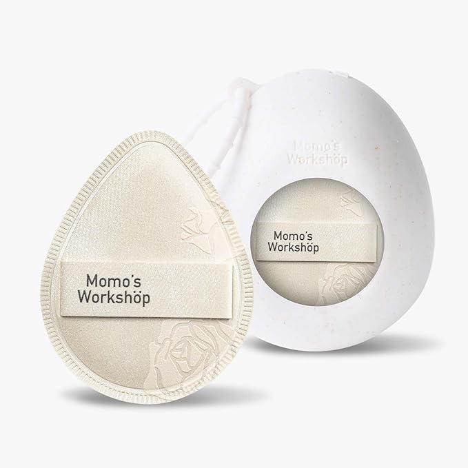 Satin White Egg Makeup Sponge,Firm Bounce Rubycell,Cushion Sponge with Wide PU Leather for Quick-Dry/Full Coverage Foundations,Cosmetic Puff,2pcs Beauty Puffs&Storage Case