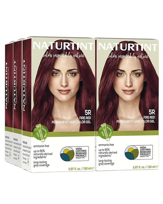 Naturtint 5R Fire Red Permanent Hair Color (Pack of 6), Ammonia Free, Vegan, Cruelty Free, up to 100% Gray Coverage, Long Lasting Results (Packaging may vary)