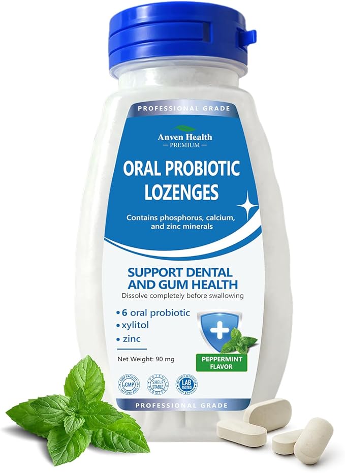 Oral Probiotics Lozenges for Mouth Bad Breath & Gum Repair - Mineral Fusion with Zinc + Calcium for Dry Mouth Relief, Enamel Shield, Mint Flavor with Xylitol - 270 Lozenges, Sugar-free
