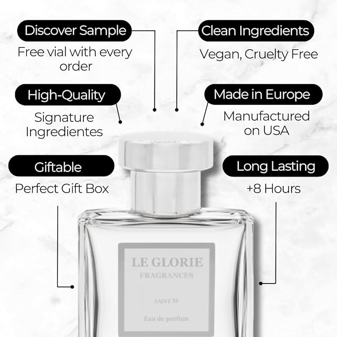 Inspired by L.e L.bo San.t.al 33, Saint 33 EDP, Long Lasting 12-14 Hours Perfume Spray for Men, Women, unisex, All Skin Types - Cruelty Free - 1.7 fl oz 50ml