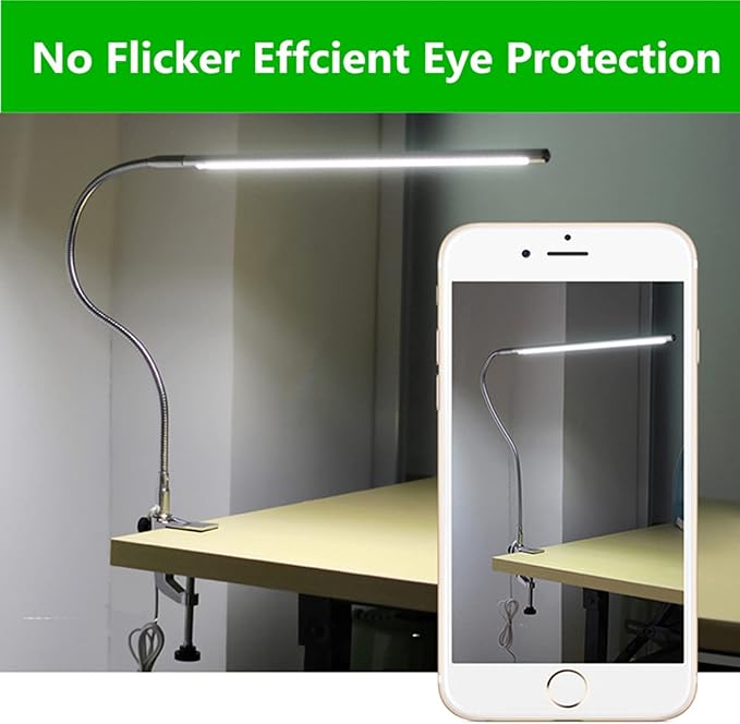 USB LED Desk Lamp, Adjustable Clip On Nail Lamp Light Eye Care Gooseneck 360° Swivel with Switch LED Clamp Light for Manicure Reading Tattoo