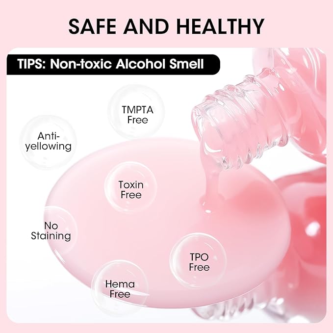 Gellen Tinted Pink Ridge Filler For Nails, Clear Nail Polish Ridge Filling Base Coat, Nail Strengthener and Growth, Hydrates Strengthenes Nourishes Damaged Dry Nails, Shea Butter & Vitamin E & Protein