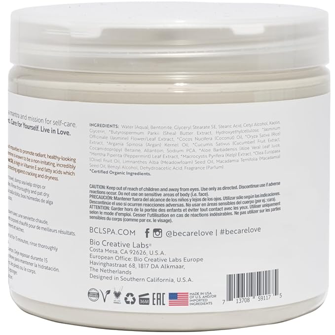 BCL Spa Jasmine Coconut Moisture Mask, hand mask, foot mask, body mask, shea butter, Argan & Olive oils, Kelp & Aloe Vera skin care spa treatment for women at home or professional spa 16 fl oz