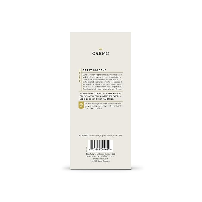 Cremo Cologne For Men - Bourbon & Oak Mens Cologne Spray, A Sophisticated Blend of Distiller’s Spice, Fine Bourbon and White Oak, Multi-Layered Signature Men's Fragrances, 3.4 Fl Oz
