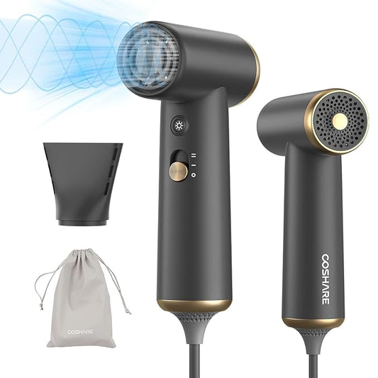COSHARE Travel Hair Dryer, 110000 RPM High-Speed Brushless Motor, 200g Compact Travel Blow Dryer for Fast Drying, Smart Thermo-Control, Lightweight, Low Noise, Gunmetal