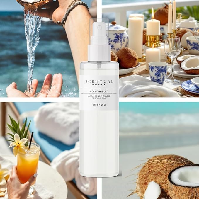 Ultra-Concentrated Hair & Body Perfume Mist, Long Lasting Women's Fragrance, Coconut Madagascar Vanillla Gourmand Perfumes for Women, Vegan and Cruelty Free (Coco Vanilla)