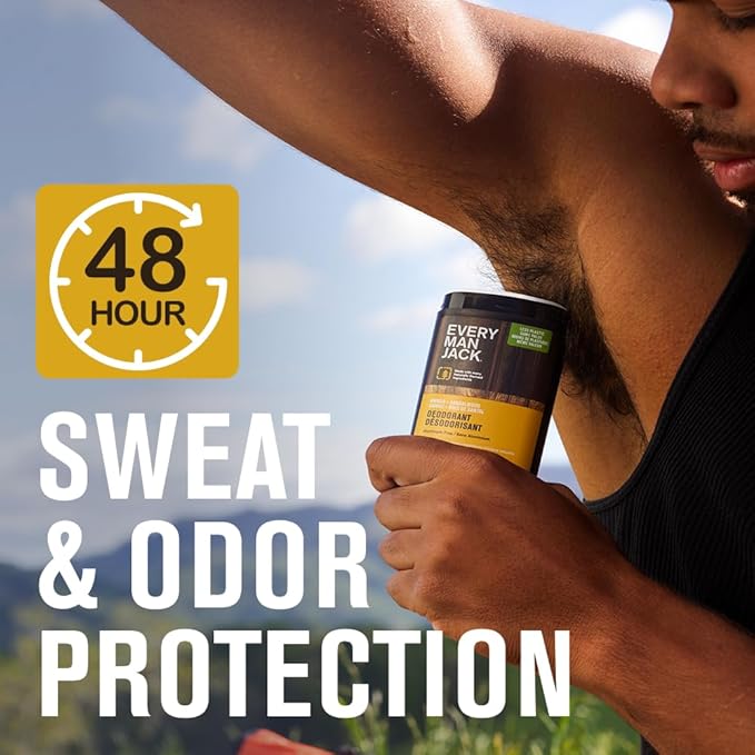 Every Man Jack Men’s Amber + Sandalwood Antiperspirant Deodorant – New & Improved Formula – Smooth Glide, 48-Hour Odor & Sweat Defense– 2.6 oz (2 Pack)