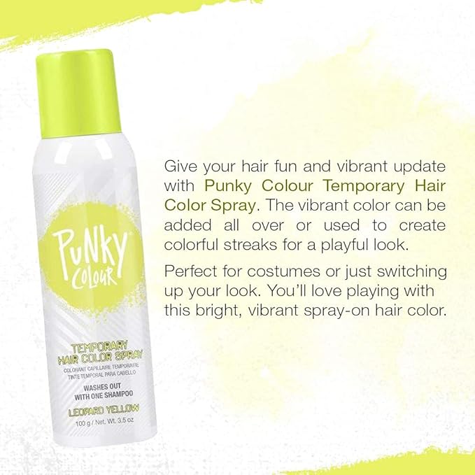 Punky Temporary Hair Color Spray – Leopard Yellow, Instant Vivid Temporary Hair Dye for Women, Wash Out, Hair-Color Spray, 3.5 oz, 2 Pack