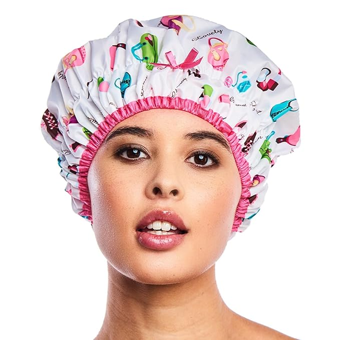 Reusable Shower & Bath Cap, Lined, Oversized Waterproof Shower Caps Large Designed for all Hair Lengths with Lining & Elastic Band Stretch Hem Hair Hat - Fashionista Diva