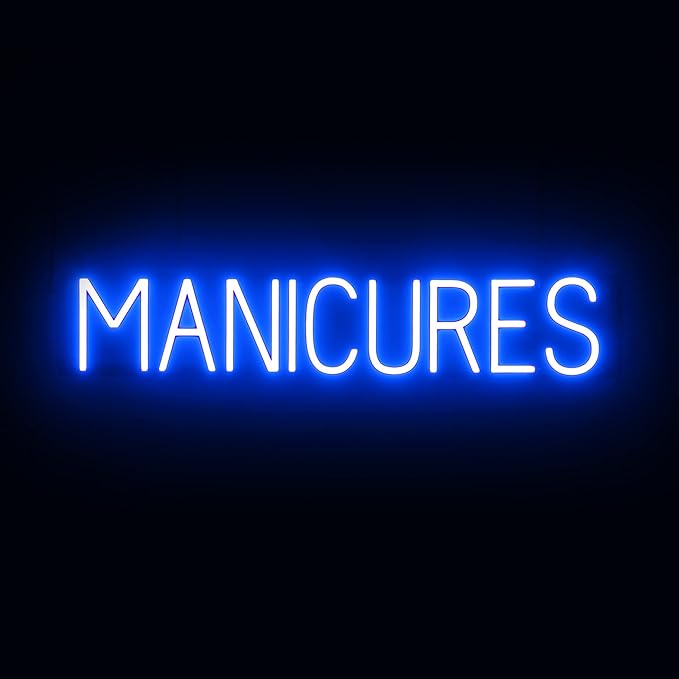 SpellBrite MANICURES Sign | Nail Salon-Related Sign with Neon Look, Blue LED Light Source | 33.9" x 6.3"