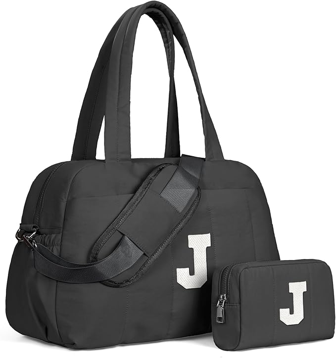 Travel Essentials-Women Duffle Bag with Initial, Personal Item Travel Bags，Gifts for Teen Girls-Gym Bag with Wet Pocket，Lightweight Travel Bags Personalized Tote with Makeup Pouch