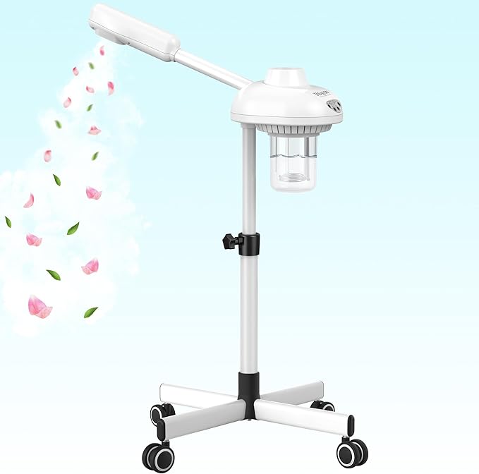 TASALON Professional Facial Steamer on Wheels, Hot Ozone Face Steamer for Facial, Esthetician Steamer for Salon Beauty and Spa, Mist Face Steamer for Facial Deep Cleaning Skin Care Equipment- White