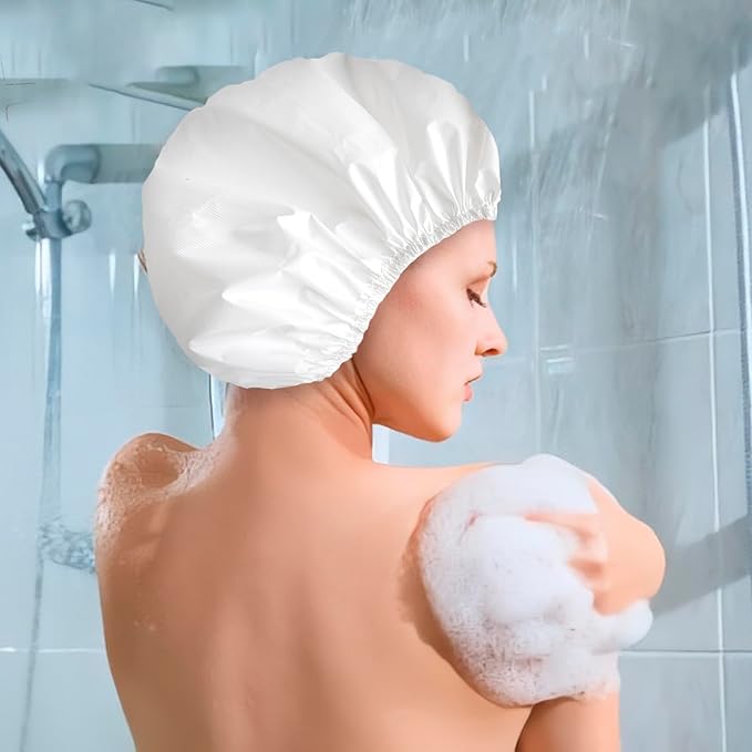 6 PCS Shower Caps for Women, Double Side Waterproof Shower Cap, Reusable Elastic Bath Caps for Shower, EVA Bathing Shower Caps, Bath Hair Caps - Black White Pink Yellow Brick Red Dark Green